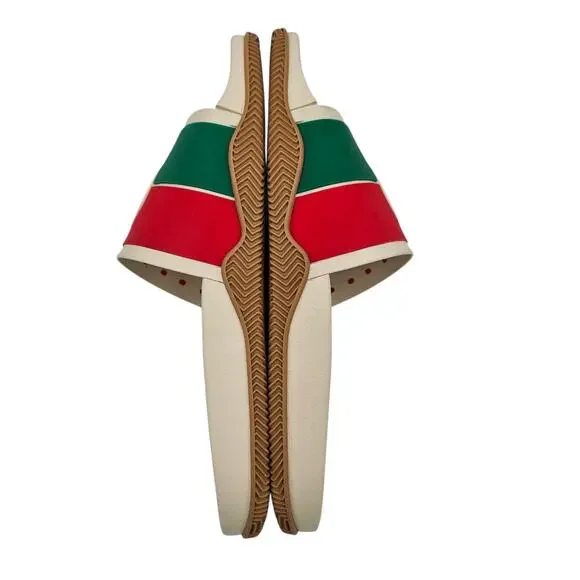 Gucci GG Slide Flat Pool Sandal White Red Green Web Stripe Rubber Size 40 US 10 - Picture 8 of 11